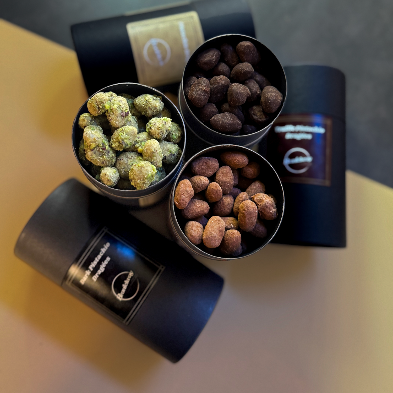 Set of 3 Tubes – Pistachio, Truffle &amp; Dark Chocolate Dragees